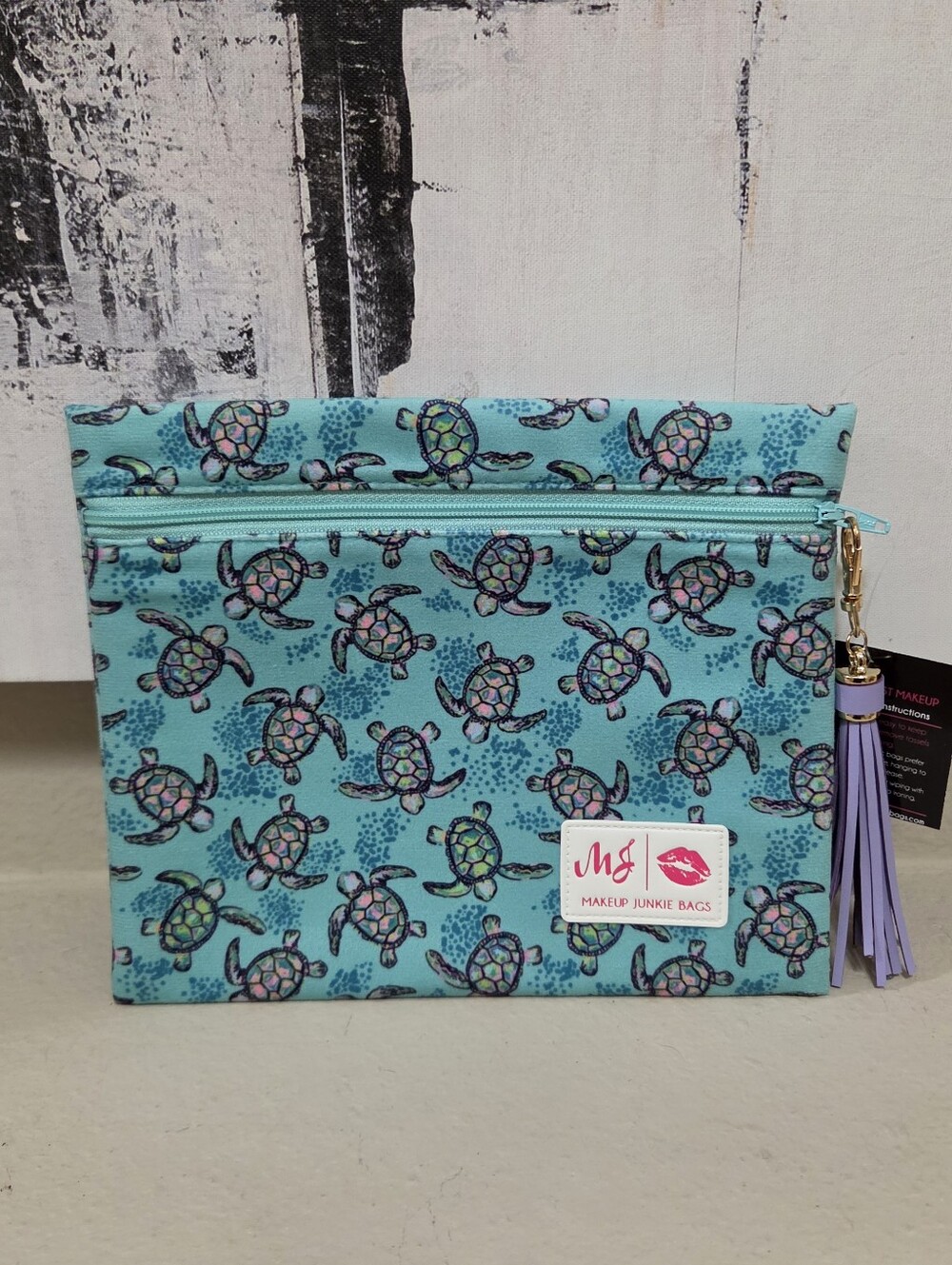 Makeup Junkie Dilly Dally Days Aqua Sea Turtle Cosmetic Bag Small Top Zip NEW